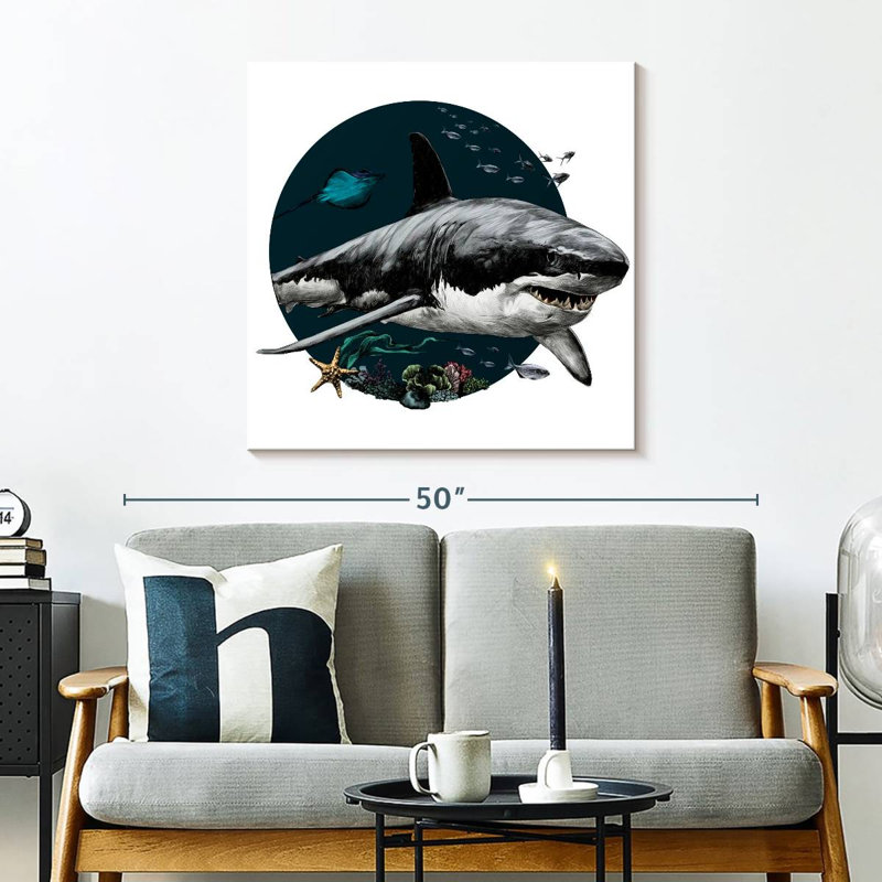 Crowle Gray Shark Illustration, 30" H x 30" W