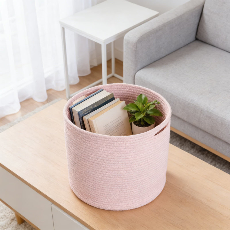 Woven Cotton Rope Storage Basket, Versatile Nursery Organizer For Laundry, Toys, Blankets, And Clothes With Hidden Handles