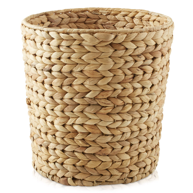 Water Hyacinth Waste Basket - Natural, Woven Bathroom Trash Can, Tan