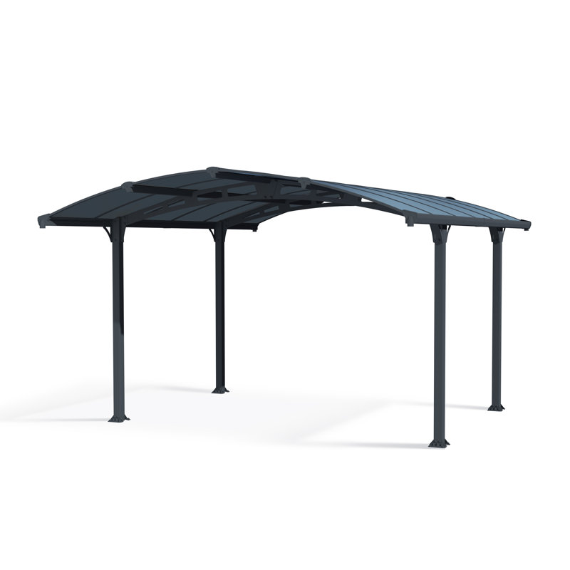 Palram - Canopia Arcadia 12' W x 14' D Polycarbonate Galvanized Steel Weather-Protected Carport Canopy for Cars Trucks Gray