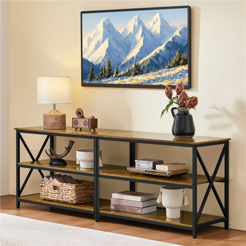 Amanita TV Stand, 3-Tier TV Console Table, Rustic Brown, 60.5cm H x 160cm W x 40cm D