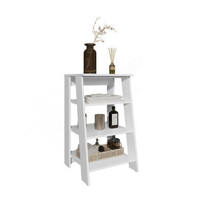 Rangement à tablettes à 4 niveaux pour salle de bain, table d'appoint et salon, blanc