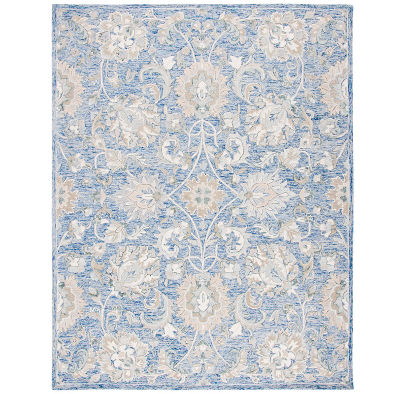 Tapis ivoire / bleu en laine touffeté à la main Esponga, Rectangle 9 pi x 12 pi