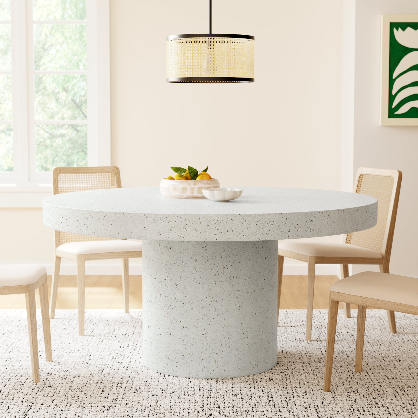 Kareen Concrete Dining Table, 60" Round  , Ivory Terrazzo, Dining Table (30.25" Height)