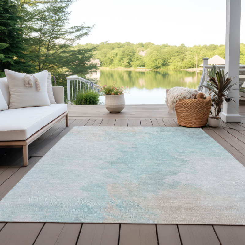 Tapis intérieur / extérieur lavable à la machine Cinead ACN1675 Seafoam, Rectangle 10 pi x 14 pi