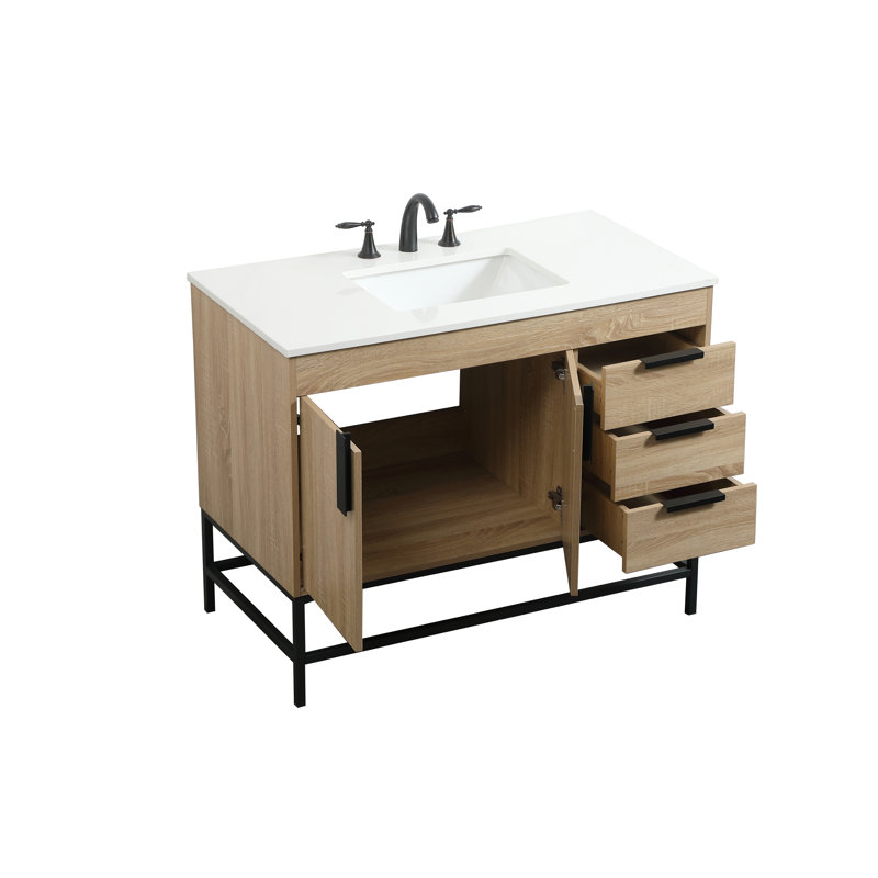 Eugene 42'' Single Bathroom Vanity with Engineered Marble Top, Mango Wood