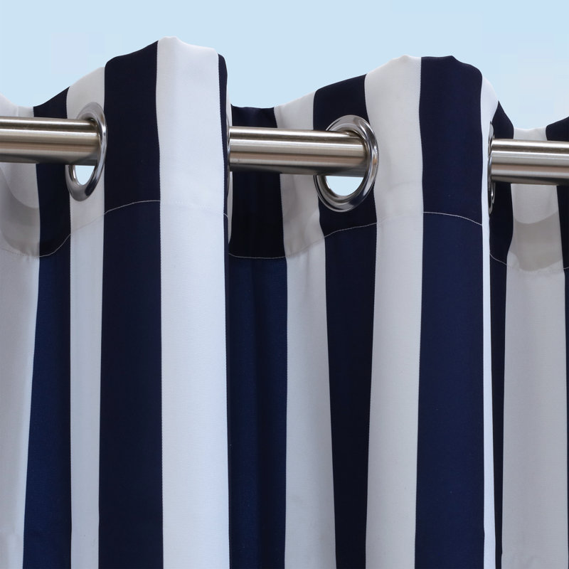Airielle Striped Semi-Sheer Outdoor Grommet Single Curtain Panel, 50"W x 108"L, Navy