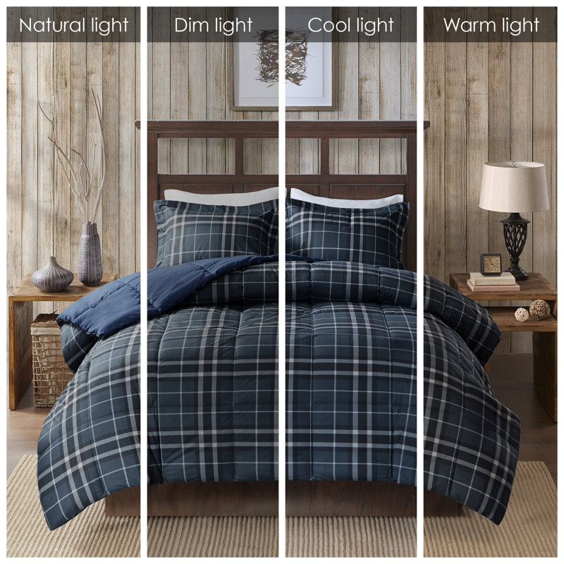 Navy Plaid Full Down Alternative Microfiber Comforter Set