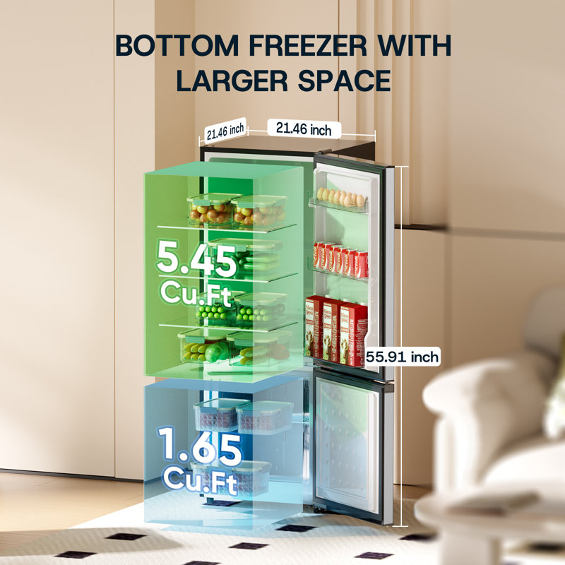 7.1 Cu.Ft Refrigerator With Bottom Freezer, Silver