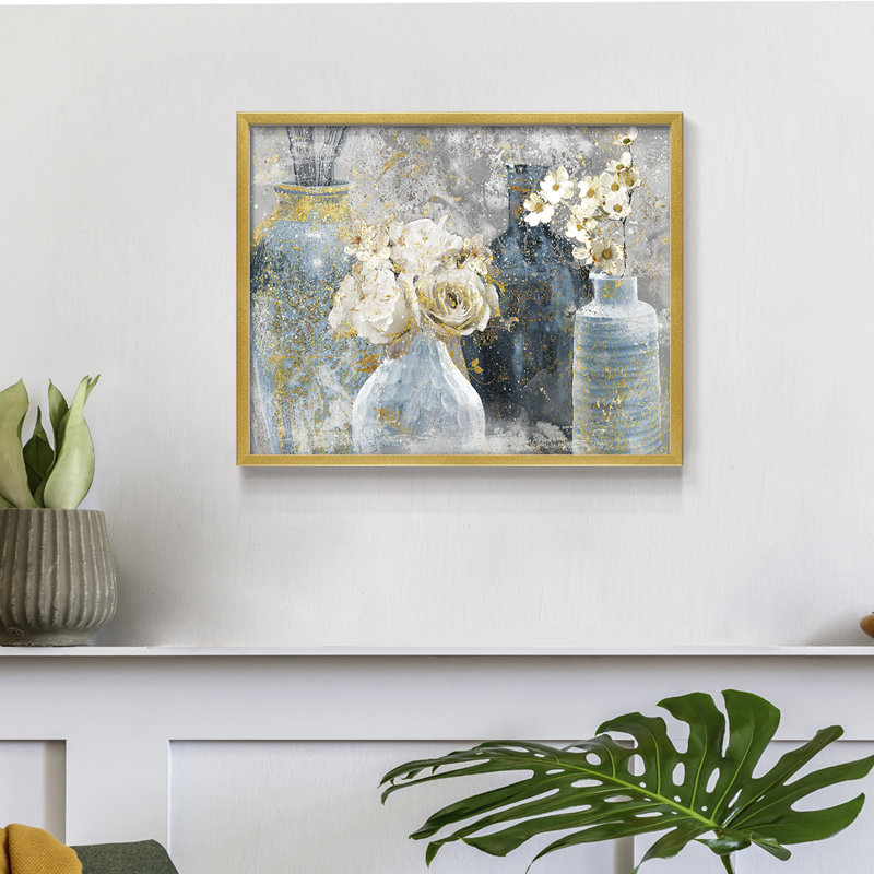 Vessels and Blooms Blues - Reproduction encadrée - Restickable
