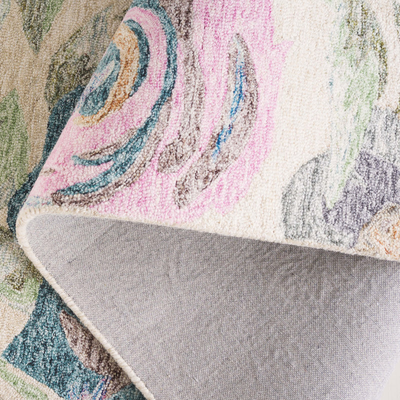 Jonson Tufted Wool/Cotton Performance Floral Rug in Green/Pink, Square 6"