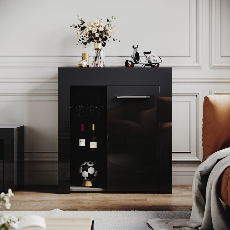 83*75*35cm Small Display Cabinet with RGB Colour Variations and Tempered Glass Shelves, Black