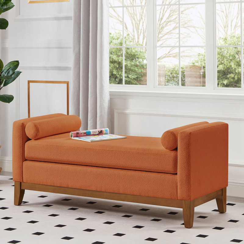 Grand repose-pieds rembourré en tissu Boucle, Orange
