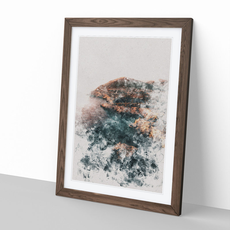Coastline of Ibiza in Spain - Picture Frame Painting, Walnut, 36cm H x 27cm W x 2cm D