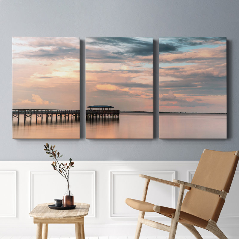 Harbour Sunset - Toile tendue avec châssis de qualité supérieure - Prêt à être accroché, H 60 po x l 120 po x P 1 po