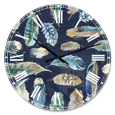 Indigold Feathers Turquoise Pattern - Traditional wall clock