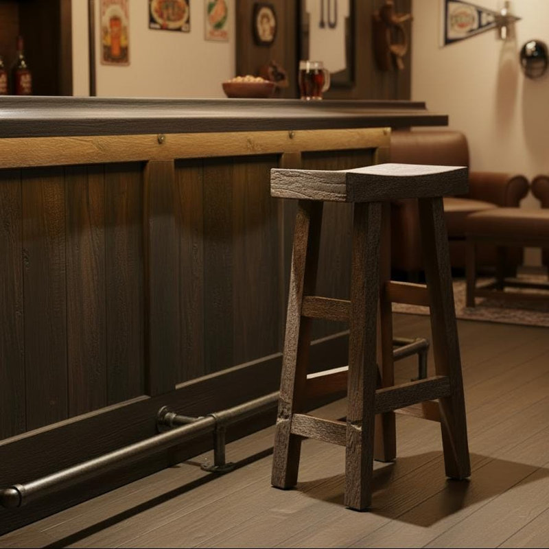 Tabouret de bar rustique en bois de teck recyclé pour îlot de cuisine