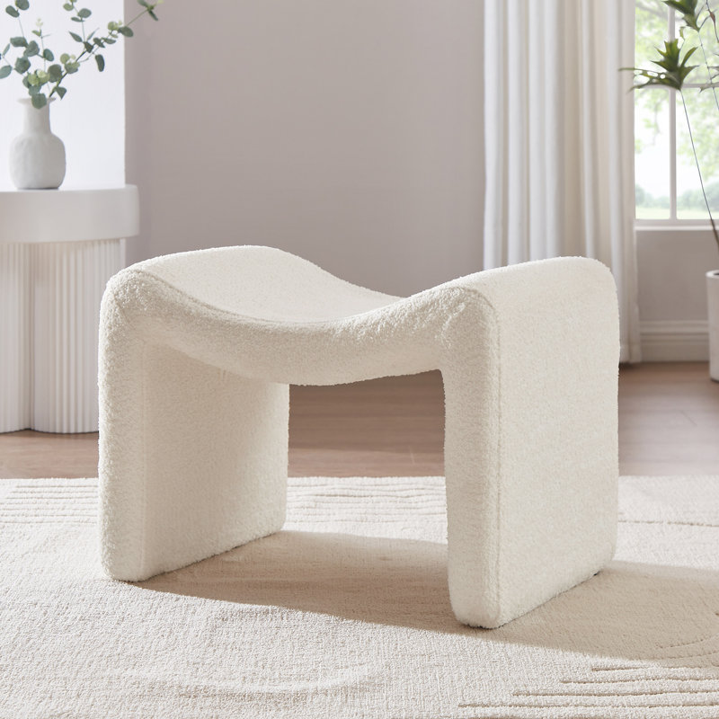Cinead 23.79" Wide Standard Ottoman, White Boucle