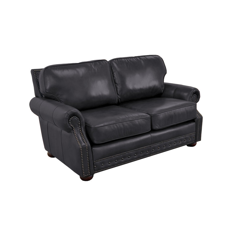 Speroni 74" Genuine Leather Rolled Arm Loveseat, Burnham Black Genuine Leather