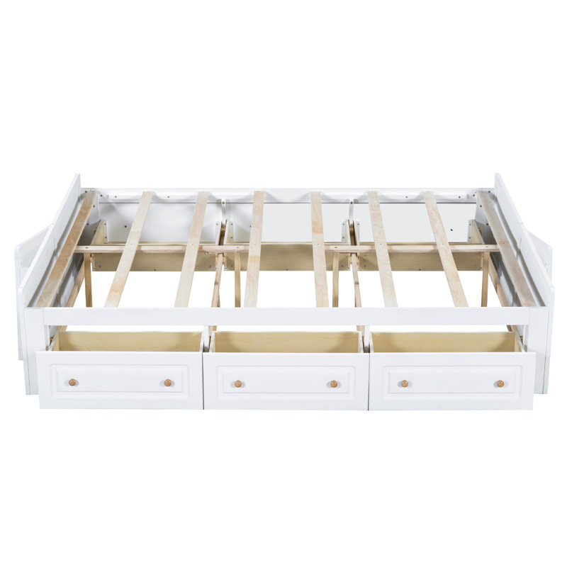 Structure de lit plateforme en bois avec 6 tiroirs, Blanc