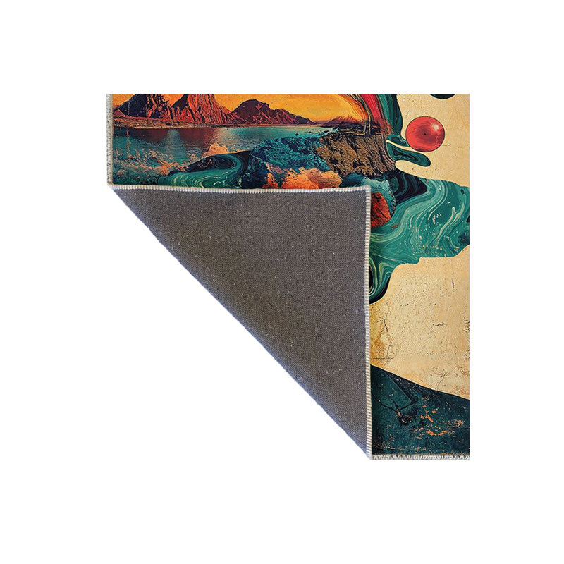 Multi Color Landscape and Abstract Thoughts Pattern Woven Base Decorative Machine Washable Area Rug, Runner 2'6" x 6'7"