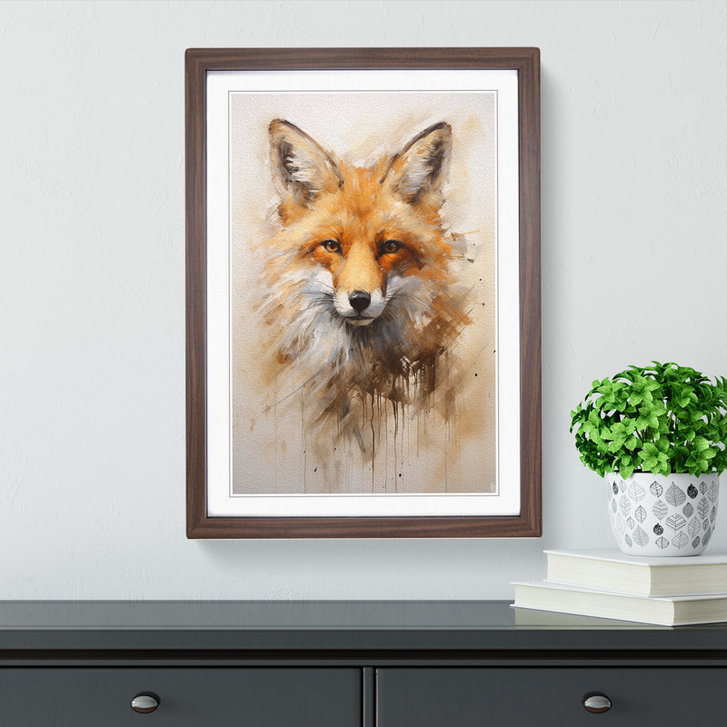 Fox Gestural - Framed Print, Walnut Framed, 64cm H x 46cm W