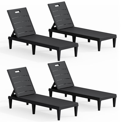 2-Piece/4-Piece Outdoor Chaise Lounge Chairs with Adjustable Back, Polypropylene Loungers for Pool, Patio