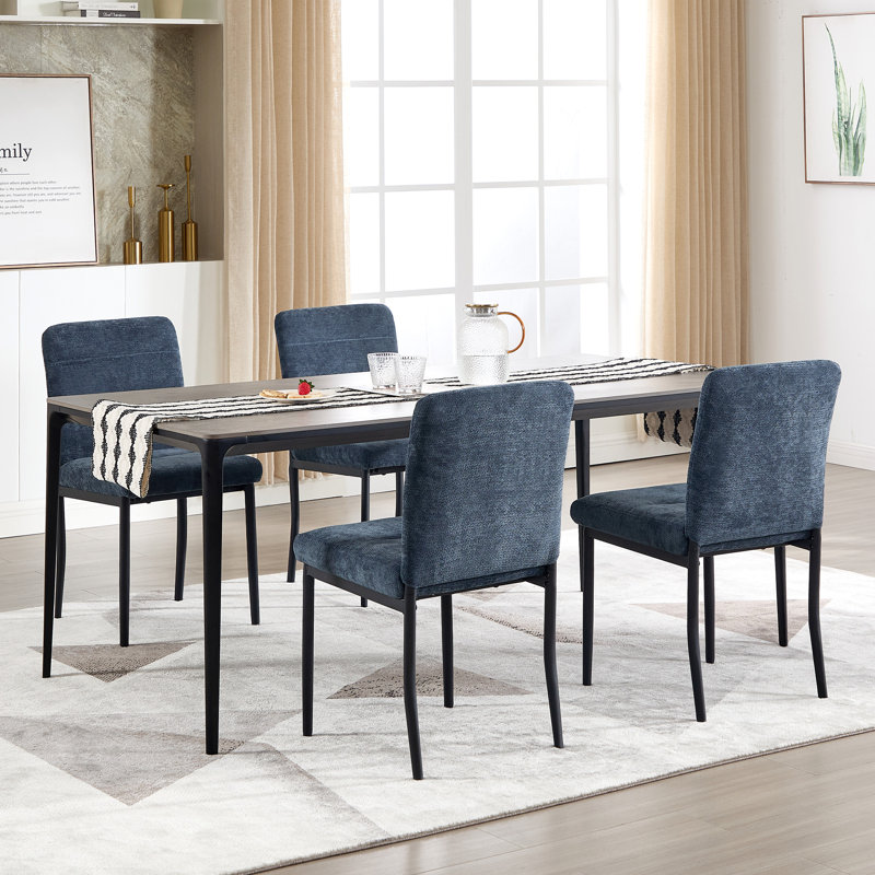 Modern Dining Chair with Metal Legs, Blue