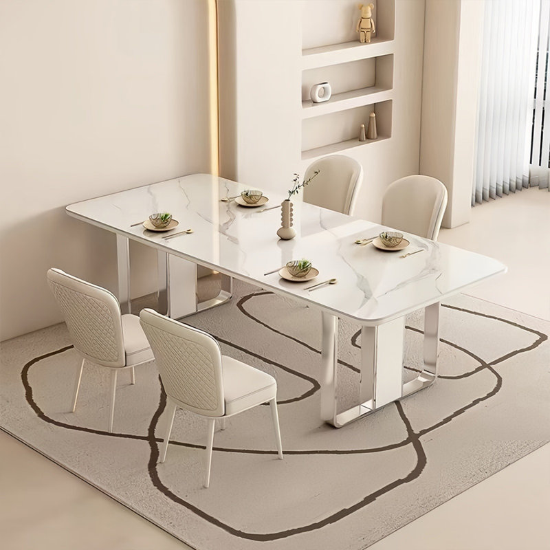 Modern Rectangular Rock Slab Dining Table Sets, 29.5"H x 31.5"L x 78.7"W