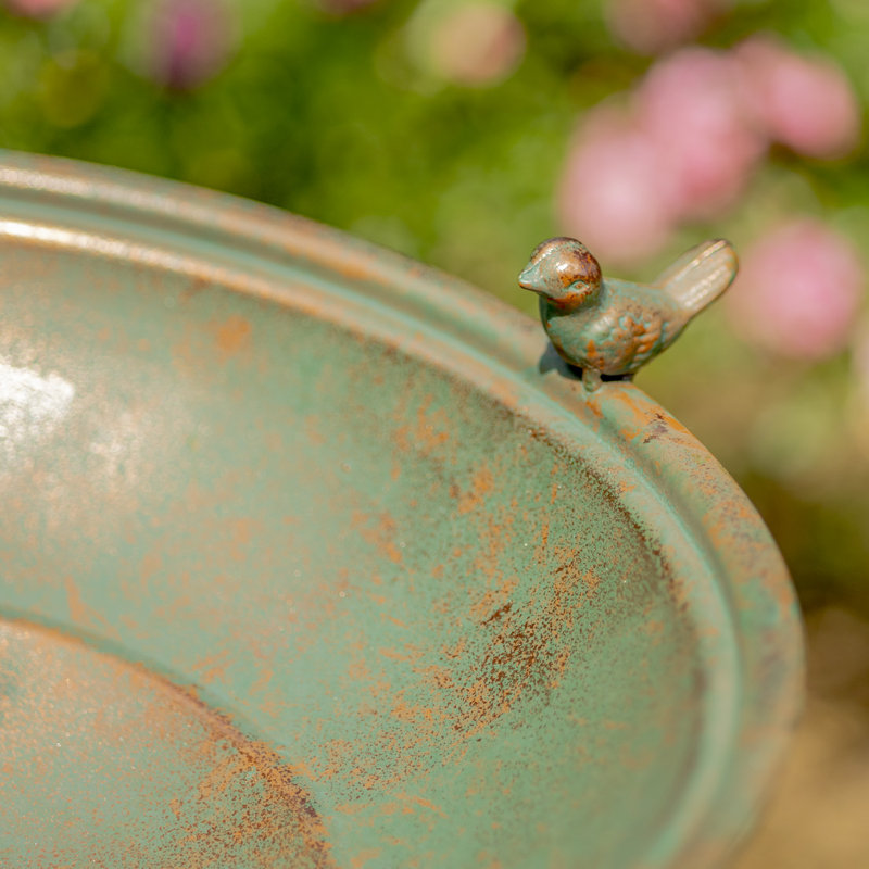 Bronze Ornate Pedestal Birdbath with Cast Iron Birds