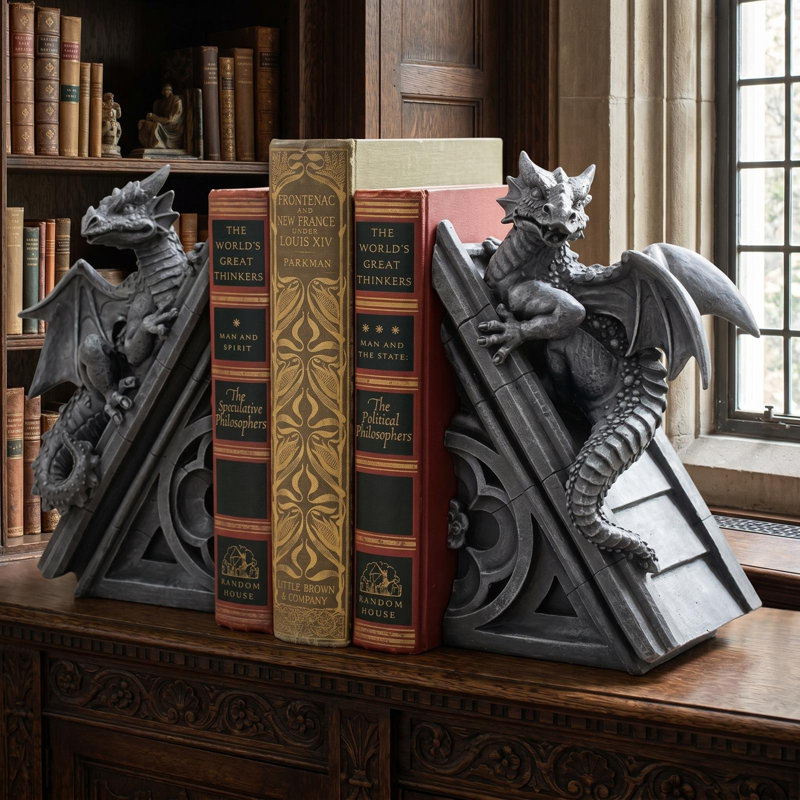 Gothic Castle Dragons Sculptural Bookends