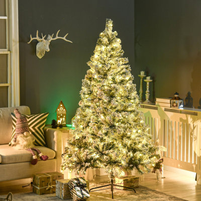 Arbre artificiel de 6 pi de hauteur avec branches en plastique et 350 feuilles de Noël colorées et faciles à assembler et à ranger, ignifuge,
