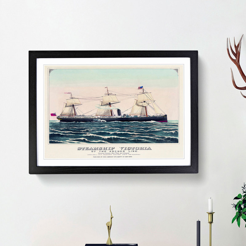 Steamship Victoria of the Anchor Line - Picture Frame Art Print, 27cm H x 36cm W x 2cm D, Black Framed