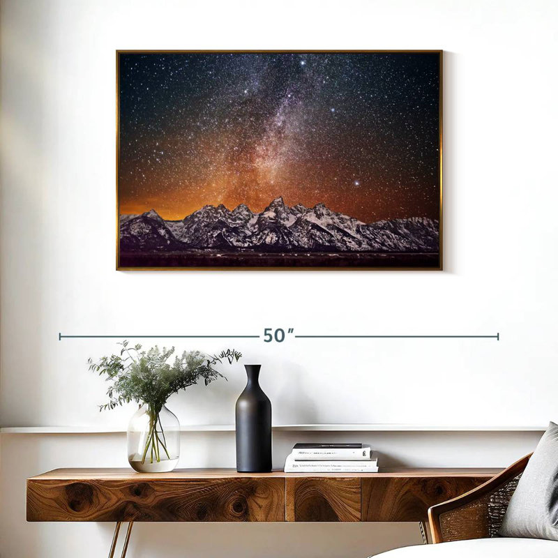 Voie lactée au-dessus de Grand Teton, 37 po x 25 po, Cadre flottant doré