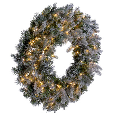 Couronne artificielle pré-éclairée de sapin Douglas givré Vickerman, lumières DEL blanc chaud de 3 mm