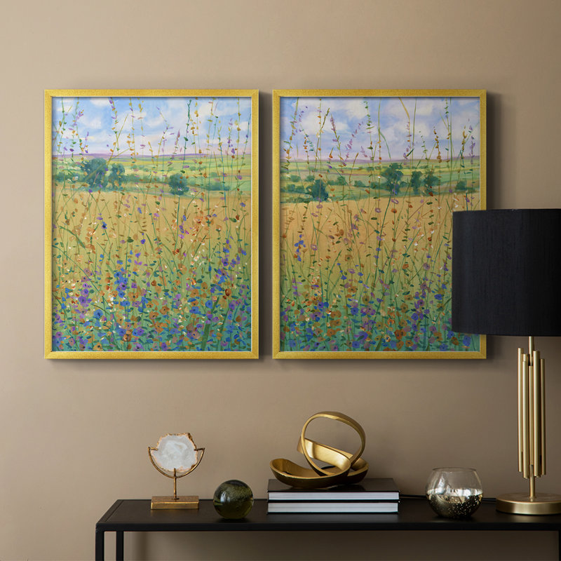 «Wildflower Path I», reproduction encadrée de qualité supérieure - prête à être accrochée - aucun clou requis - aucun clou requis