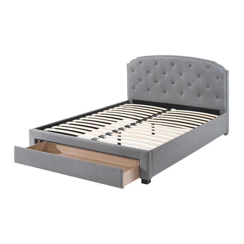 Lit de rangement en tissu avec tête de lit capitonnée Seine, Gris, Grand