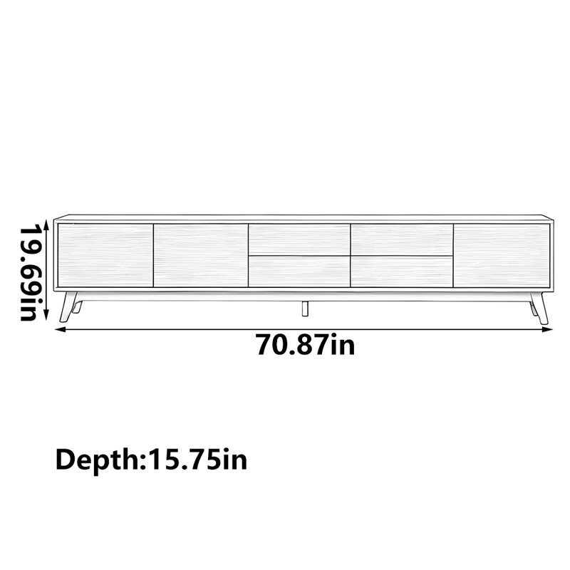 Meuble télé de salon en bois massif, 70.87"