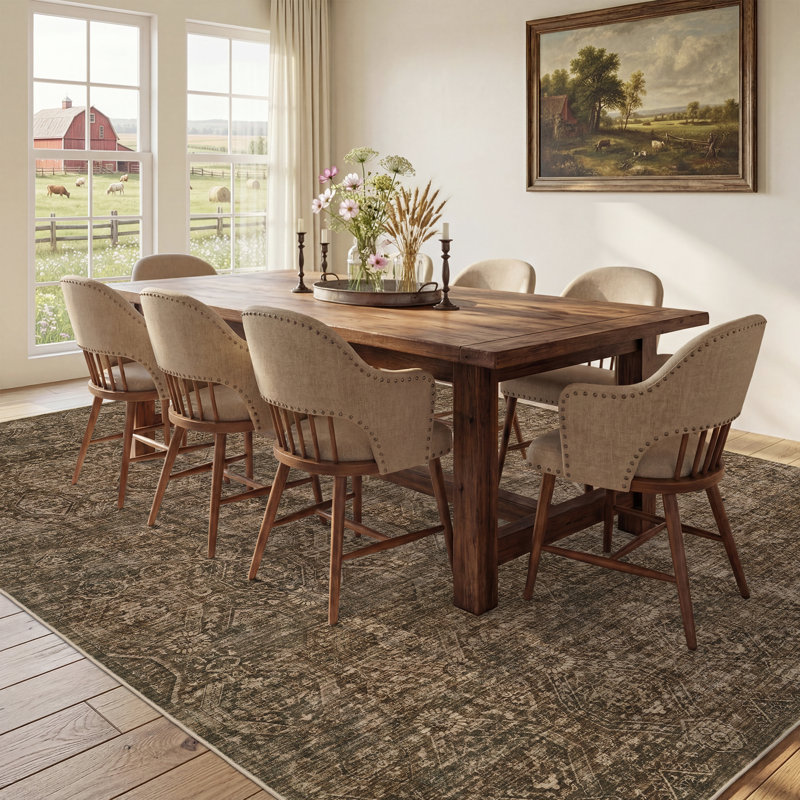 Soft Washable Vintage Distressed Brown Area Rug with Non-Slip Backing , Rectangle 5' x 7', Brown