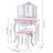 Teamson Kids Gisele Wooden Play Vanity Set with Tri-Fold Mirror, Storage Drawer, Matching Stool and Kids Makeup Table for Ages 3+