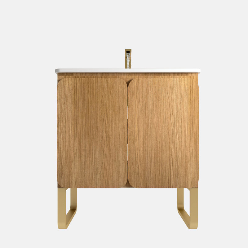 Meuble-lavabo moderne en chêne avec lavabo en céramique