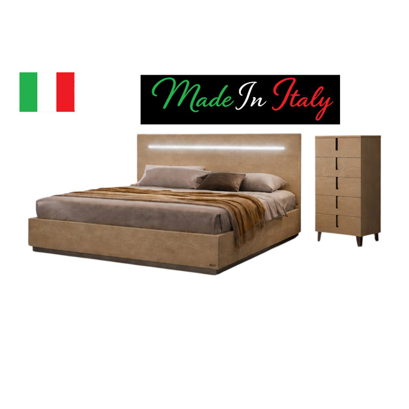 Infinity Luxury Modern King Bed & Chest Bedroom Set, 2 Pcs: Bed, Dresser, King