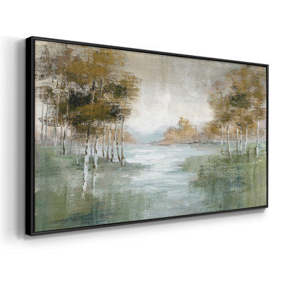 «Fall Birch River» - Toile tendue avec châssis encadré - Prêt à être accroché