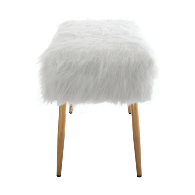 Vanity Bench with Cushioned Seat, Modern Home Decor Ottoman Bench with Gold Accented Legs, White