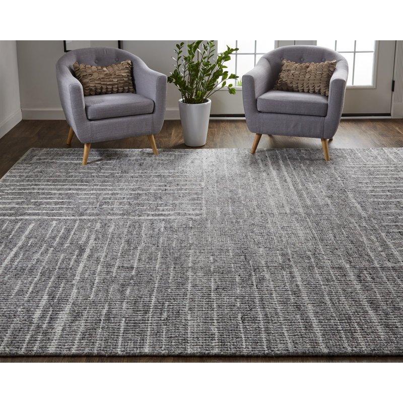 Alford Wool Striped Area Rug in Gray, Rectangle 5'6" x 8'6"