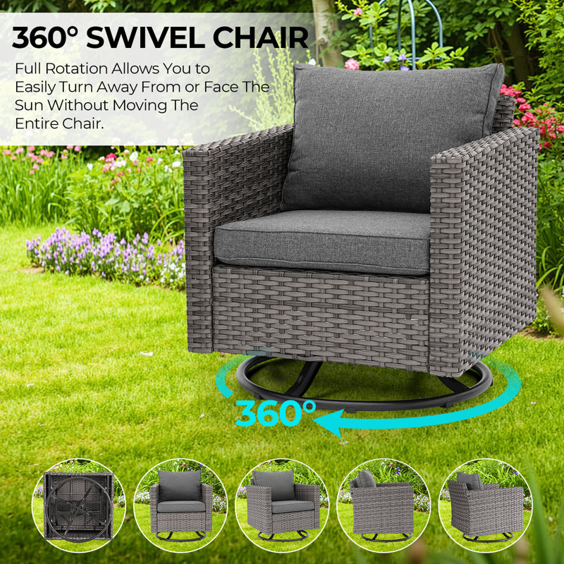 Aldos All Weather Outdoor Patio Swivel Rocker Conversation Set With Thick Cushions and Table