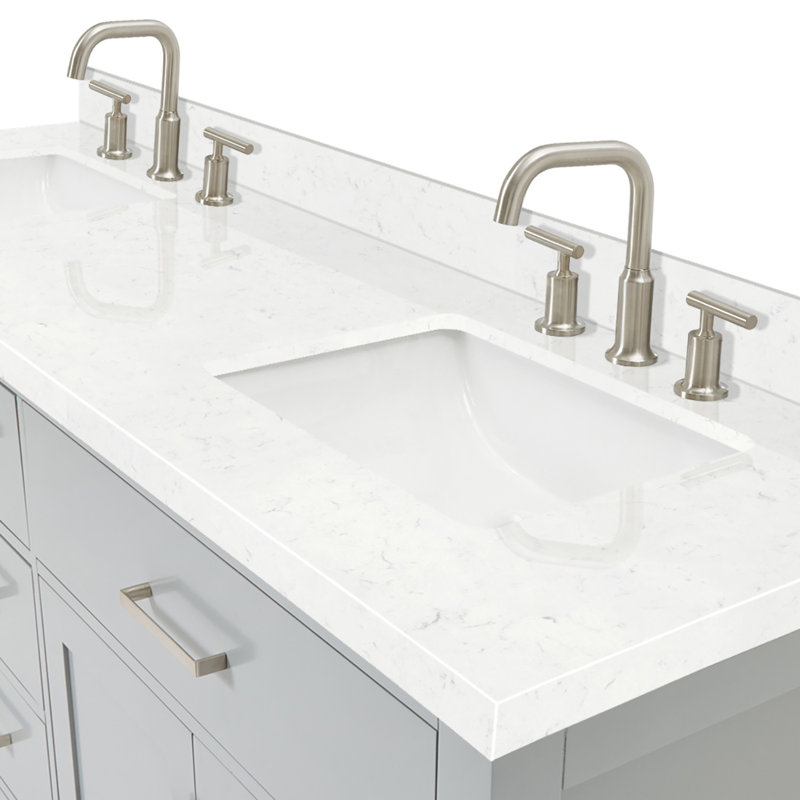 2_ARIEL Bristol 72 Double Sink Bathroom Vanity with Carrara White Quartz, Oval, Gray, 60"