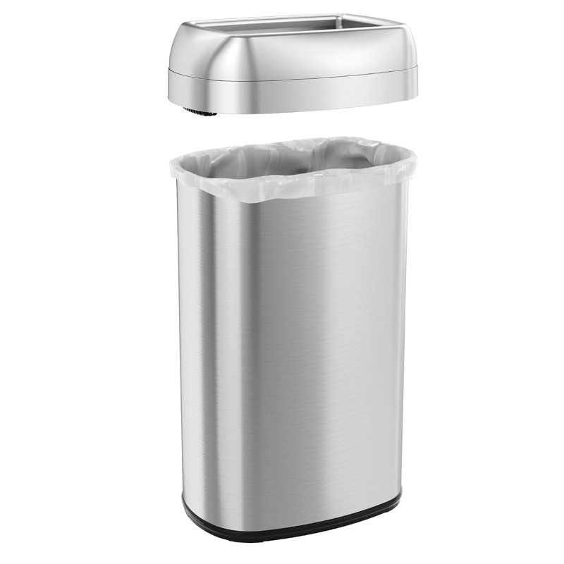 Poubelle ouverte en acier inoxydable, 16 gallons, Acier Inoxydable