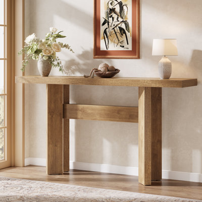 63" Long Farmhouse Console Table For Entryway, Wooden Sofa Couch Table