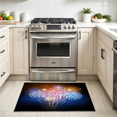 Blue Machine Washable,Holiday Firework Independence Day Red Indoor Area Rug